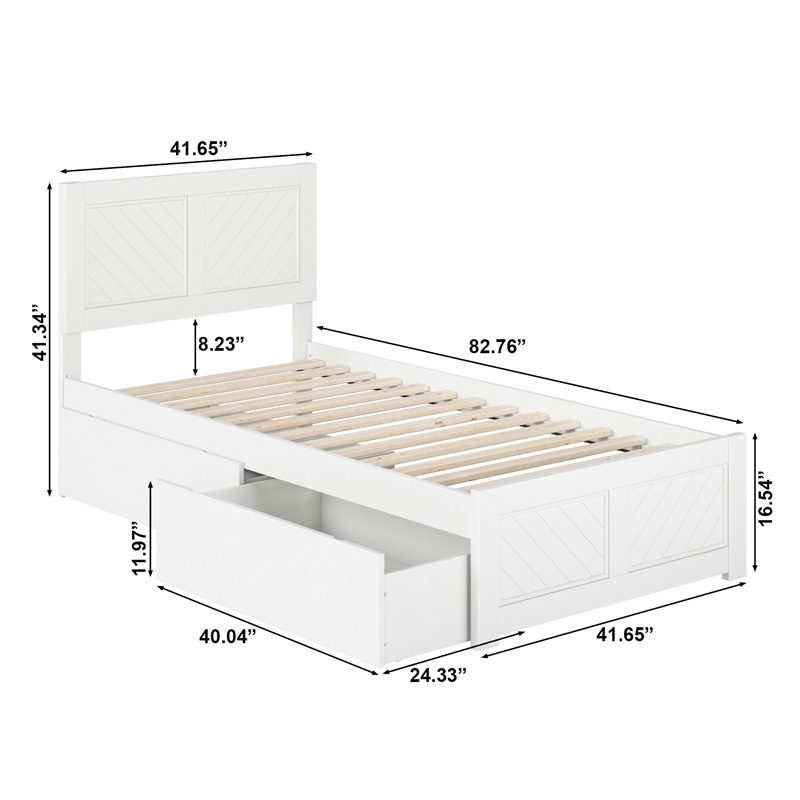 Canyon Twin XL Storage Wood Platform Bed with Matching Footboard in White