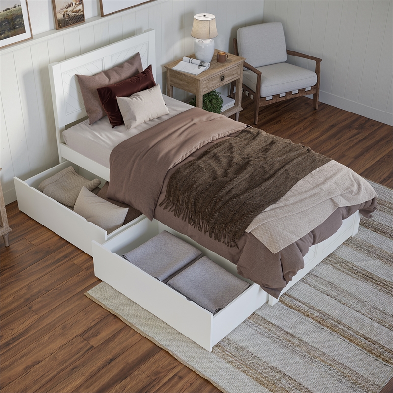 Canyon Twin XL Storage Wood Platform Bed with Matching Footboard in White