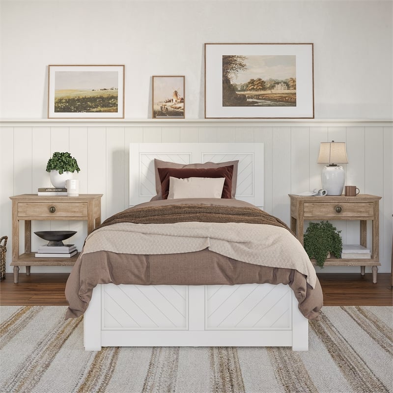 Canyon Twin XL Storage Wood Platform Bed with Matching Footboard in White