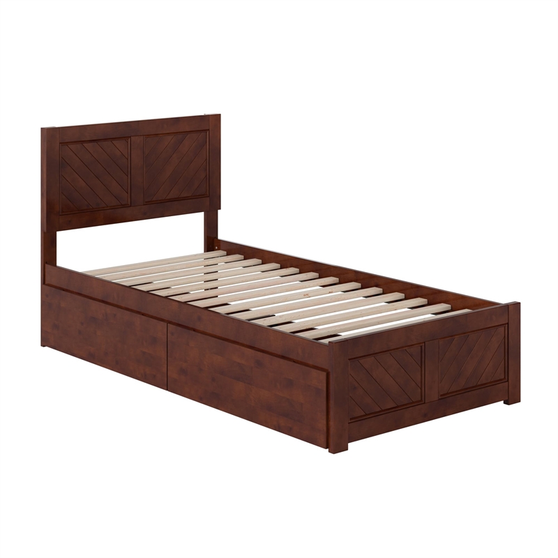 Canyon Twin XL Storage Wood Platform Bed with Matching Footboard in Walnut