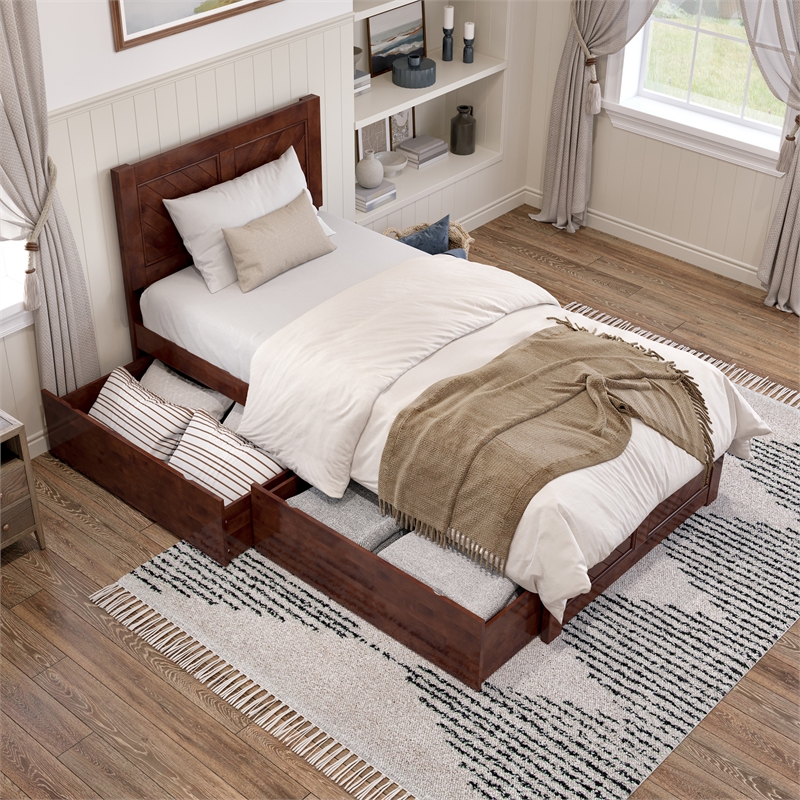 Canyon Twin XL Storage Wood Platform Bed with Matching Footboard in Walnut
