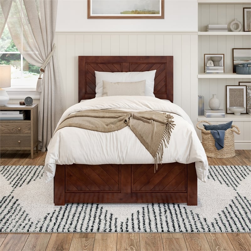Canyon Twin XL Storage Wood Platform Bed with Matching Footboard in Walnut