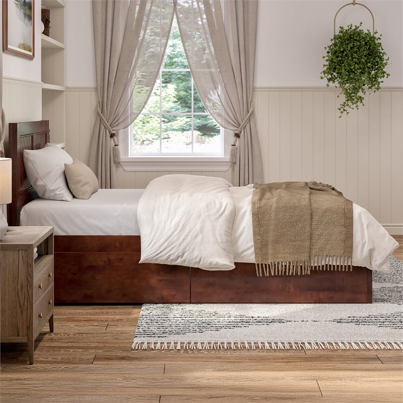 Canyon Twin XL Storage Wood Platform Bed with Matching Footboard in Walnut