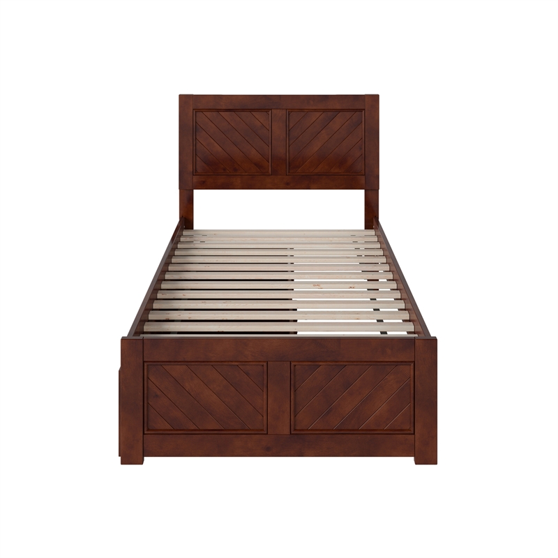Canyon Twin XL Storage Wood Platform Bed with Matching Footboard in Walnut