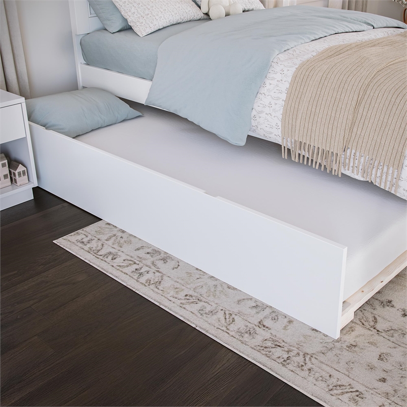 Canyon Twin Wood Platform Bed with Matching Footboard & Twin Trundle in White