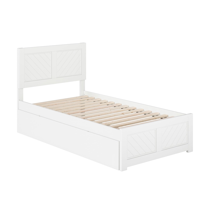 Canyon Twin Wood Platform Bed with Matching Footboard & Twin Trundle in White