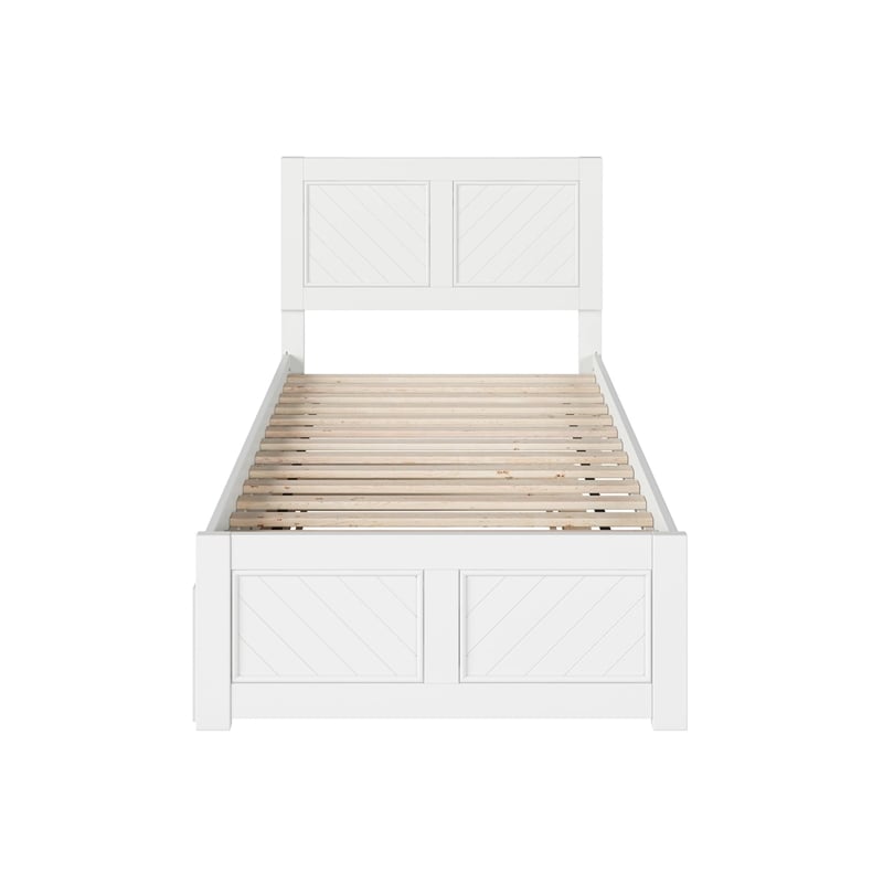 Canyon Twin Wood Platform Bed with Matching Footboard & Twin Trundle in White