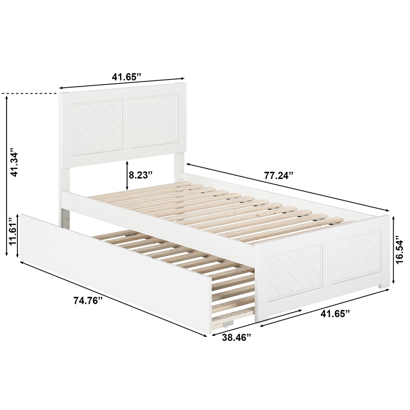 Canyon Twin Wood Platform Bed with Matching Footboard & Twin Trundle in White