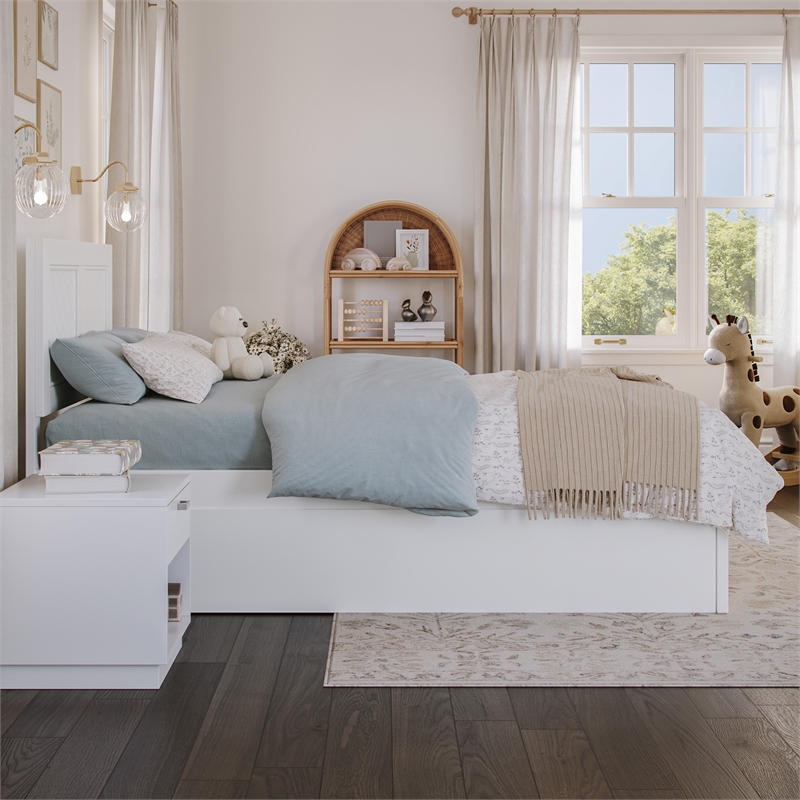 Canyon Twin Wood Platform Bed with Matching Footboard & Twin Trundle in White