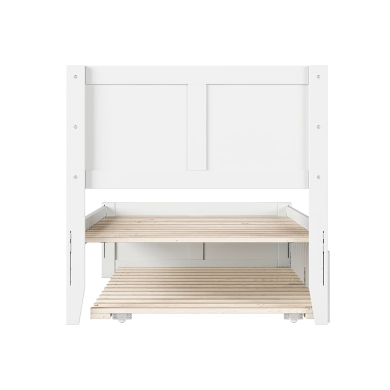 Canyon Twin Wood Platform Bed with Matching Footboard & Twin Trundle in White