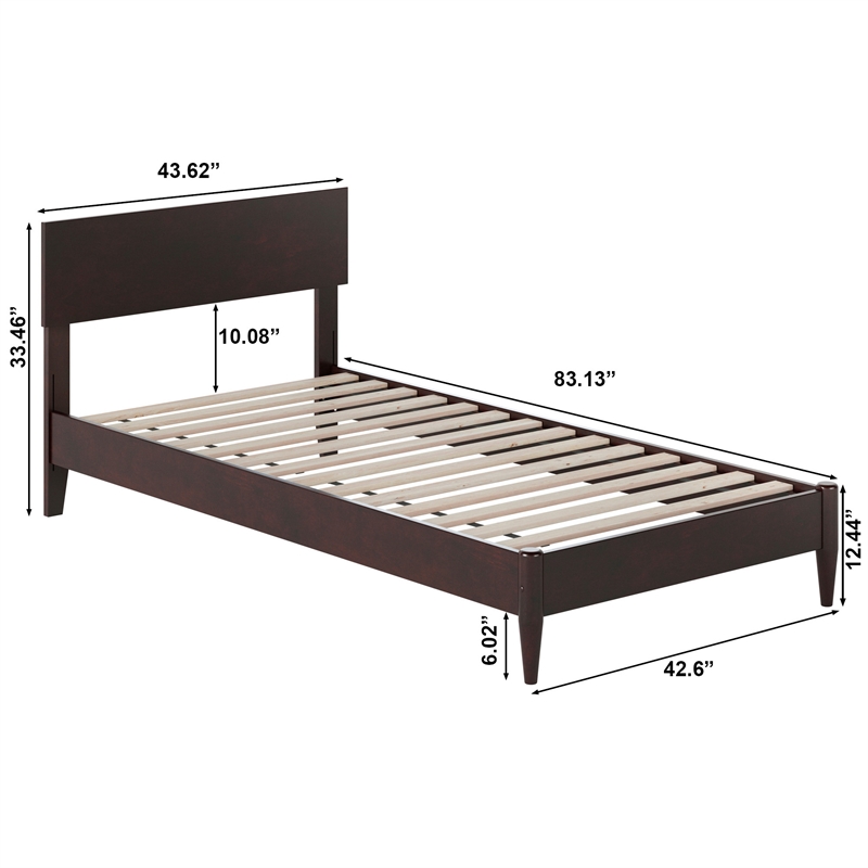 Aria Twin XL Solid Wood Modern Low Profile Platform Bed in Espresso