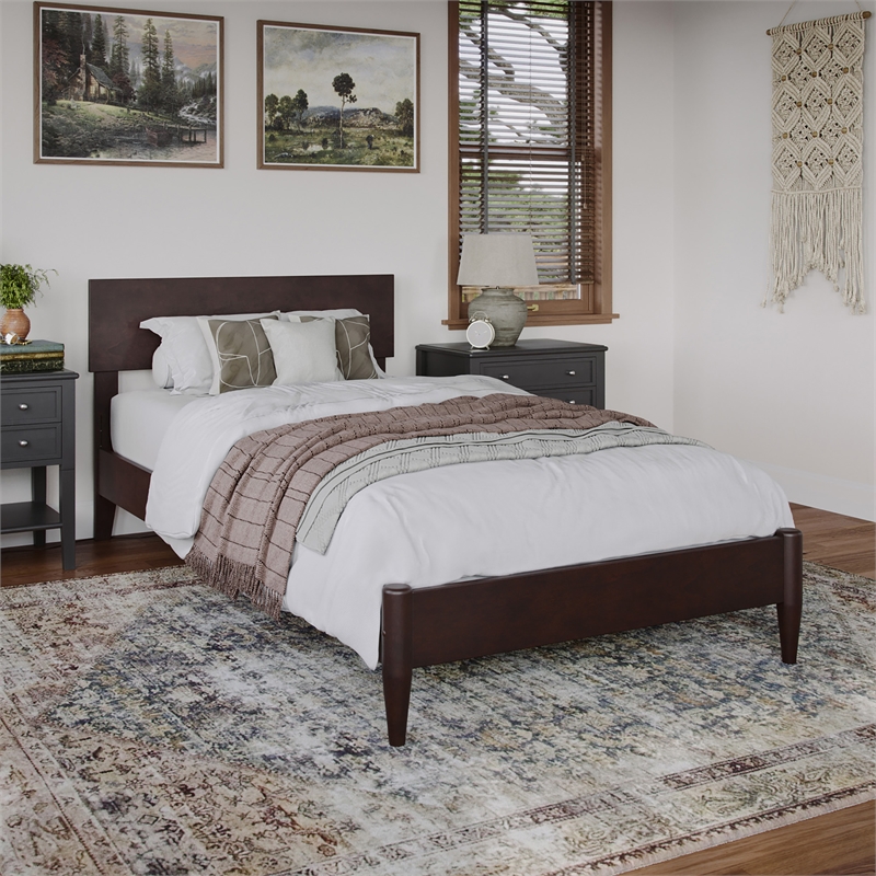 Aria Twin XL Solid Wood Modern Low Profile Platform Bed in Espresso