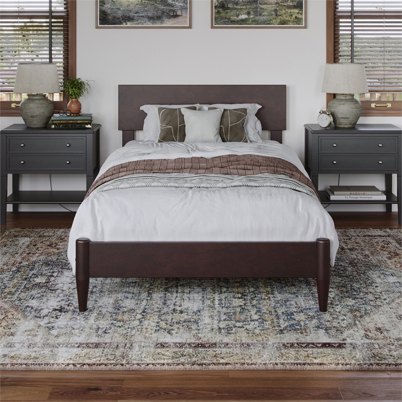 Aria Twin XL Solid Wood Modern Low Profile Platform Bed in Espresso