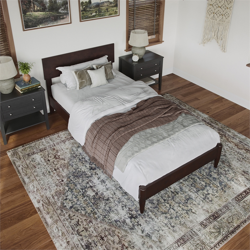Aria Twin XL Solid Wood Modern Low Profile Platform Bed in Espresso