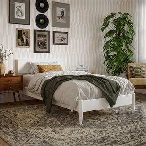 Aria Twin XL Solid Wood Modern Low Profile Platform Bed in White