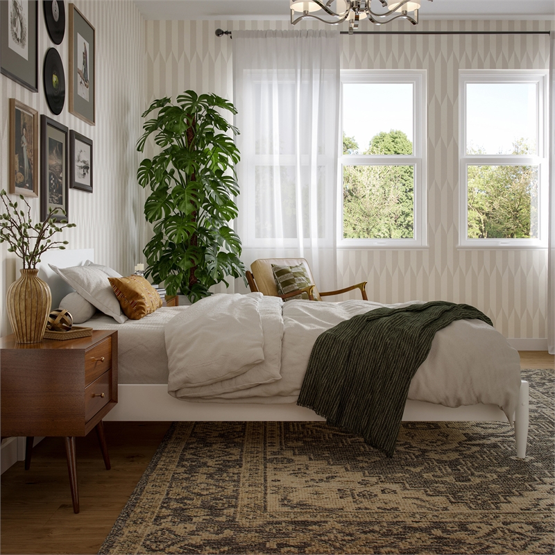 Aria Twin XL Solid Wood Modern Low Profile Platform Bed in White