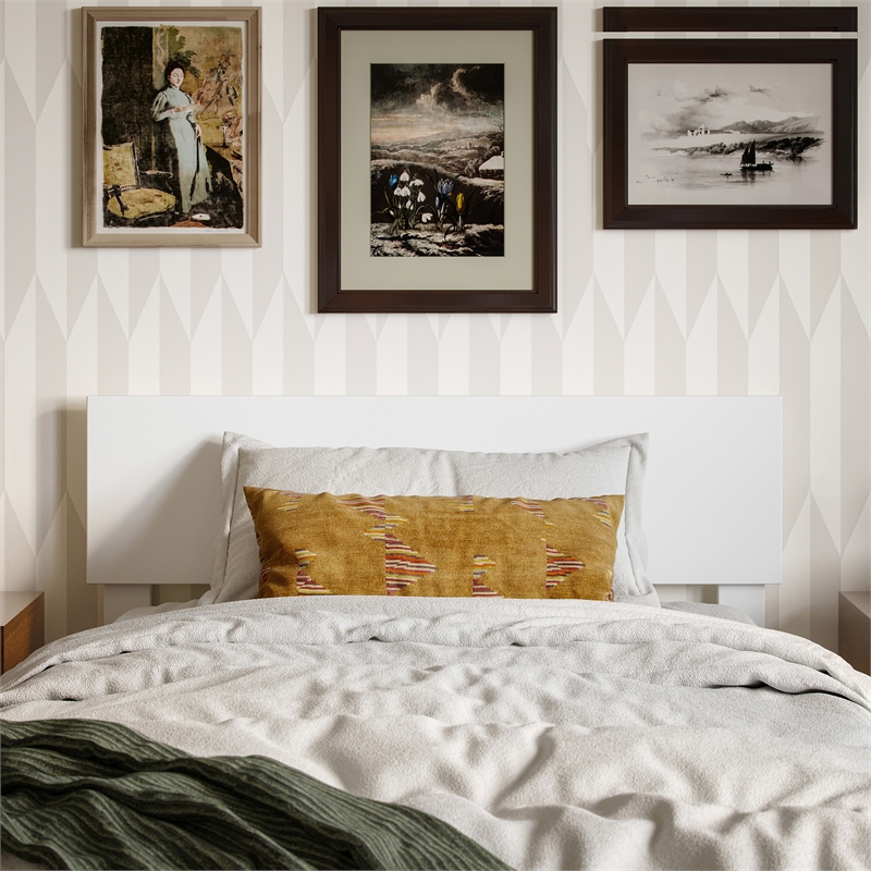 Aria Twin XL Solid Wood Modern Low Profile Platform Bed in White