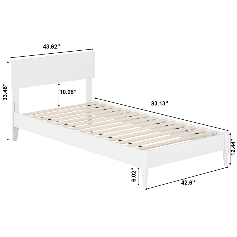 Aria Twin XL Solid Wood Modern Low Profile Platform Bed in White