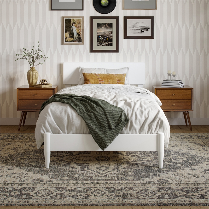 Aria Twin XL Solid Wood Modern Low Profile Platform Bed in White
