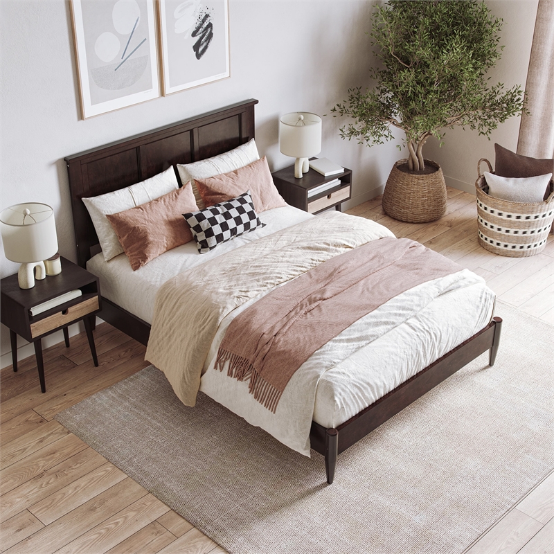 Charlotte Full Solid Wood Low Profile Platform Bed in Espresso