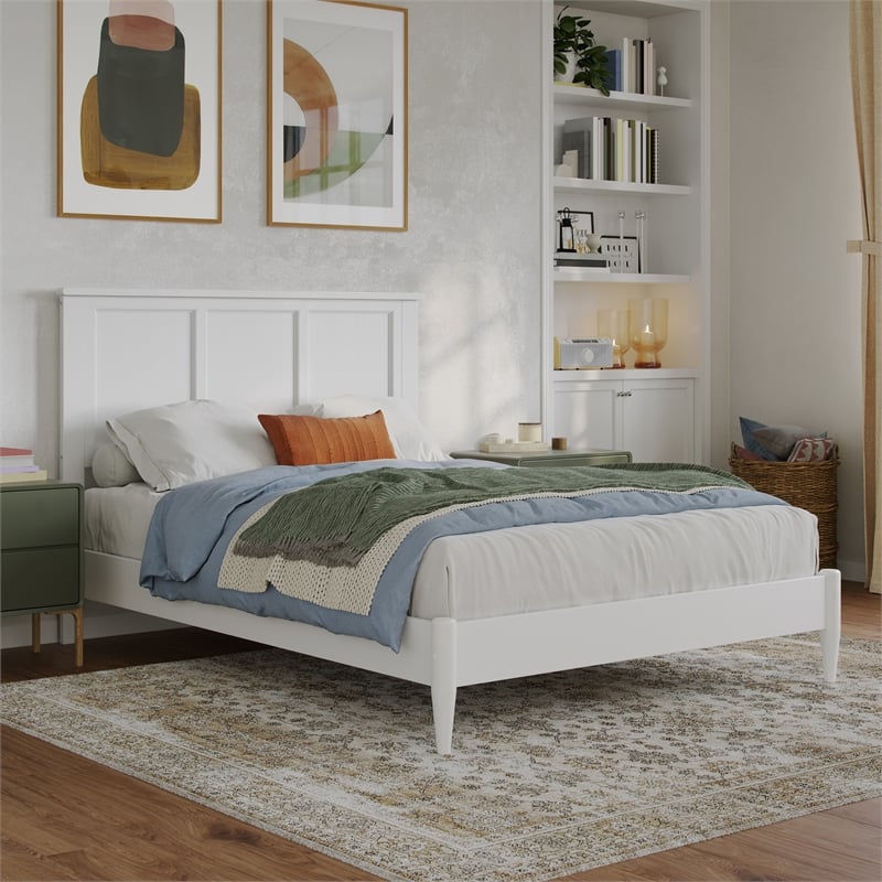 Charlotte Full Solid Wood Low Profile Platform Bed in White