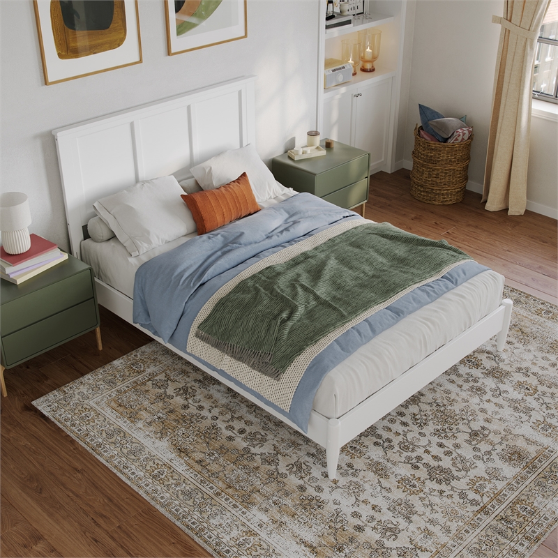 Charlotte Full Solid Wood Low Profile Platform Bed in White
