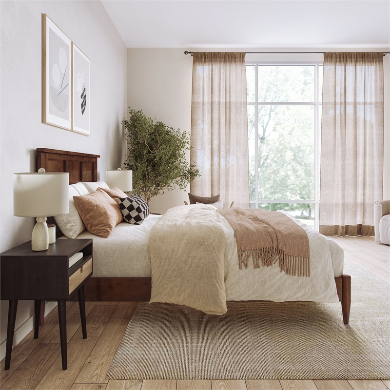 Charlotte Full Solid Wood Low Profile Platform Bed in Walnut