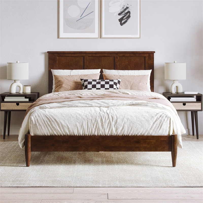 Charlotte Full Solid Wood Low Profile Platform Bed in Walnut