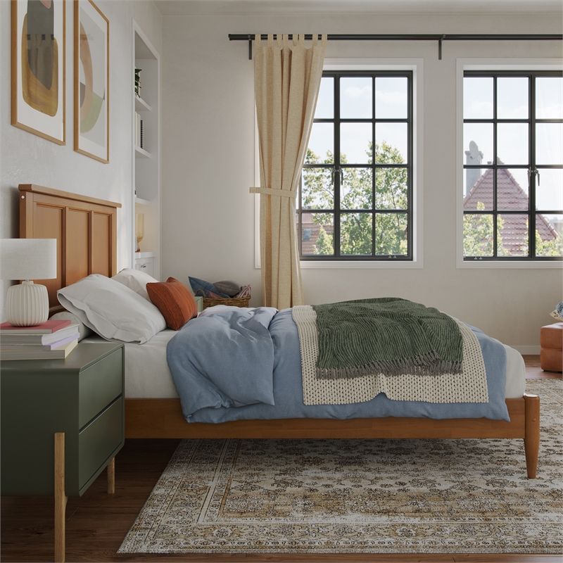 Charlotte Full Solid Wood Low Profile Platform Bed in Light Toffee