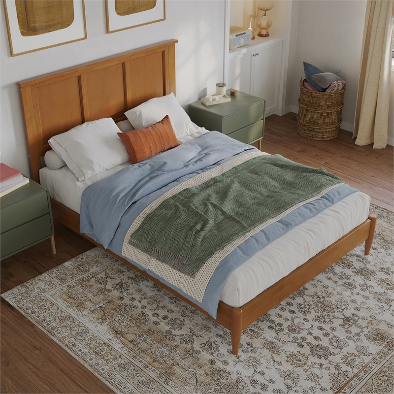 Charlotte Full Solid Wood Low Profile Platform Bed in Light Toffee