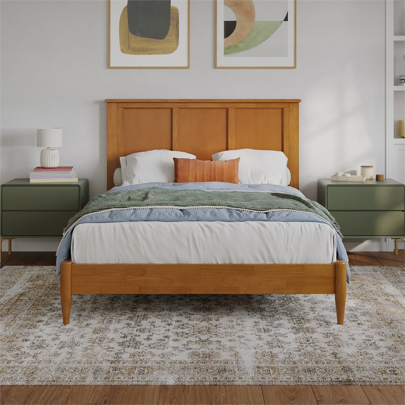 Charlotte Full Solid Wood Low Profile Platform Bed in Light Toffee