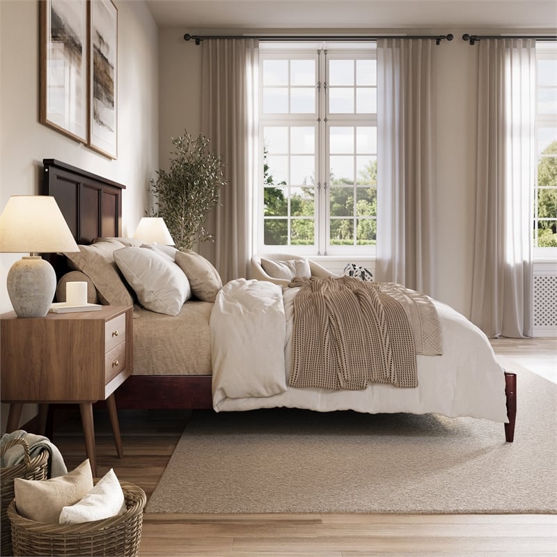 Charlotte Queen Solid Wood Low Profile Platform Bed in Espresso