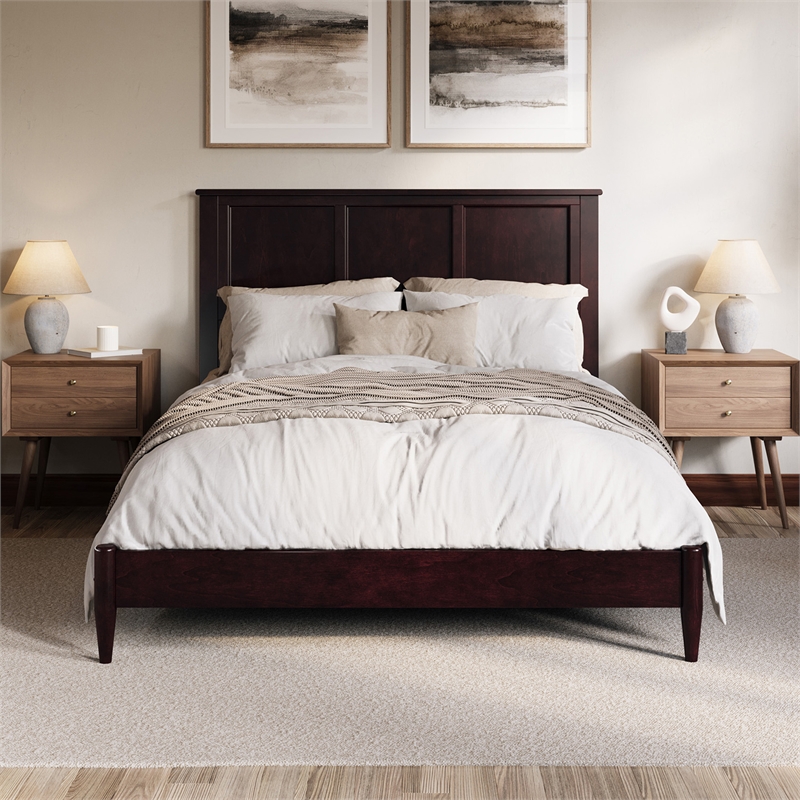 Charlotte Queen Solid Wood Low Profile Platform Bed in Espresso