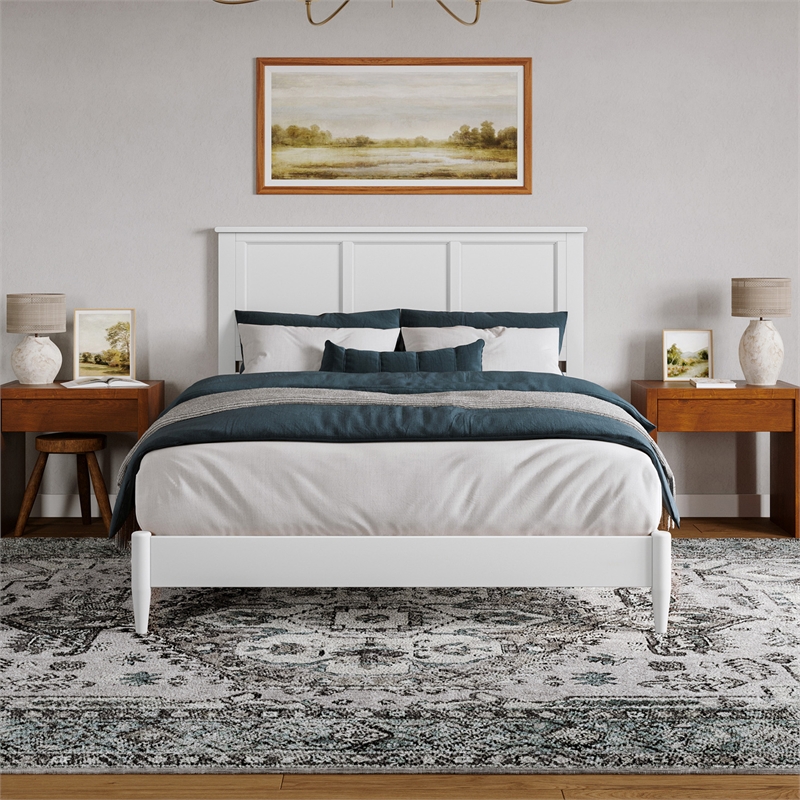 Charlotte Queen Solid Wood Low Profile Platform Bed in White