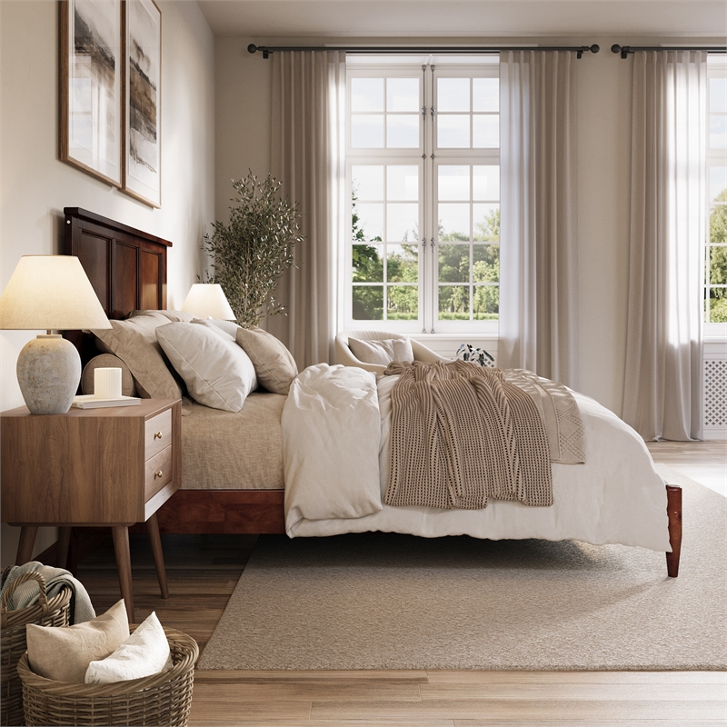 Charlotte Queen Solid Wood Low Profile Platform Bed in Walnut