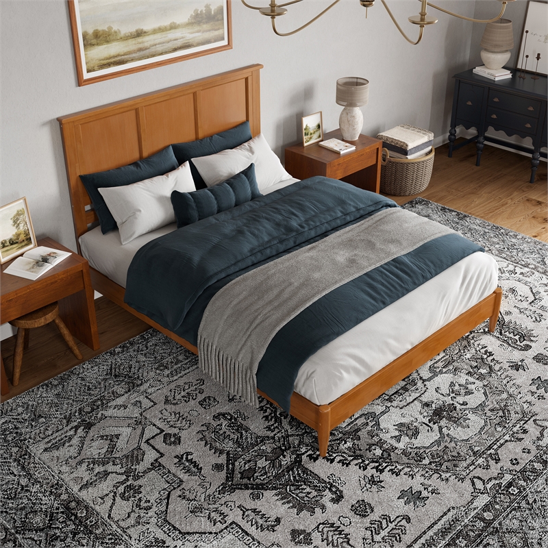 Charlotte Queen Solid Wood Low Profile Platform Bed in Light Toffee