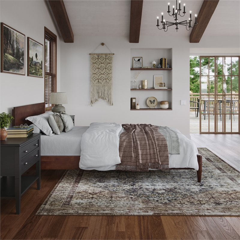 Aria Twin XL Solid Wood Modern Low Profile Platform Bed in Walnut