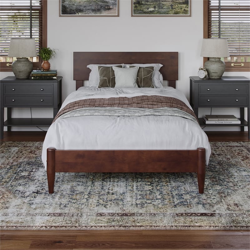 Aria Twin XL Solid Wood Modern Low Profile Platform Bed in Walnut