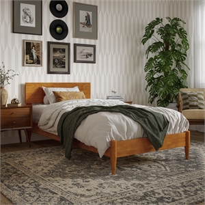 Aria Twin XL Solid Wood Modern Low Profile Platform Bed in Light Toffee