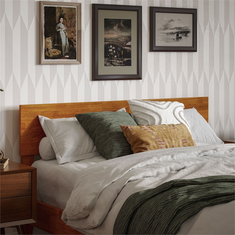 Aria Twin XL Solid Wood Modern Low Profile Platform Bed in Light Toffee