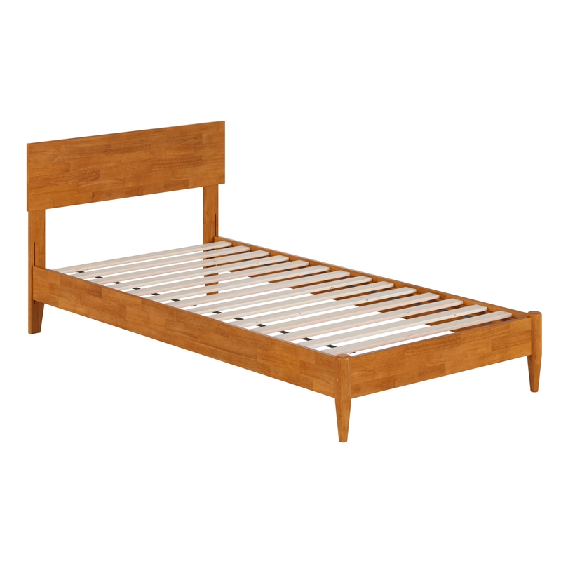 Aria Twin XL Solid Wood Modern Low Profile Platform Bed in Light Toffee