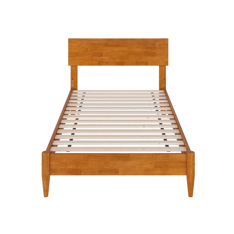 Aria Twin XL Solid Wood Modern Low Profile Platform Bed in Light Toffee