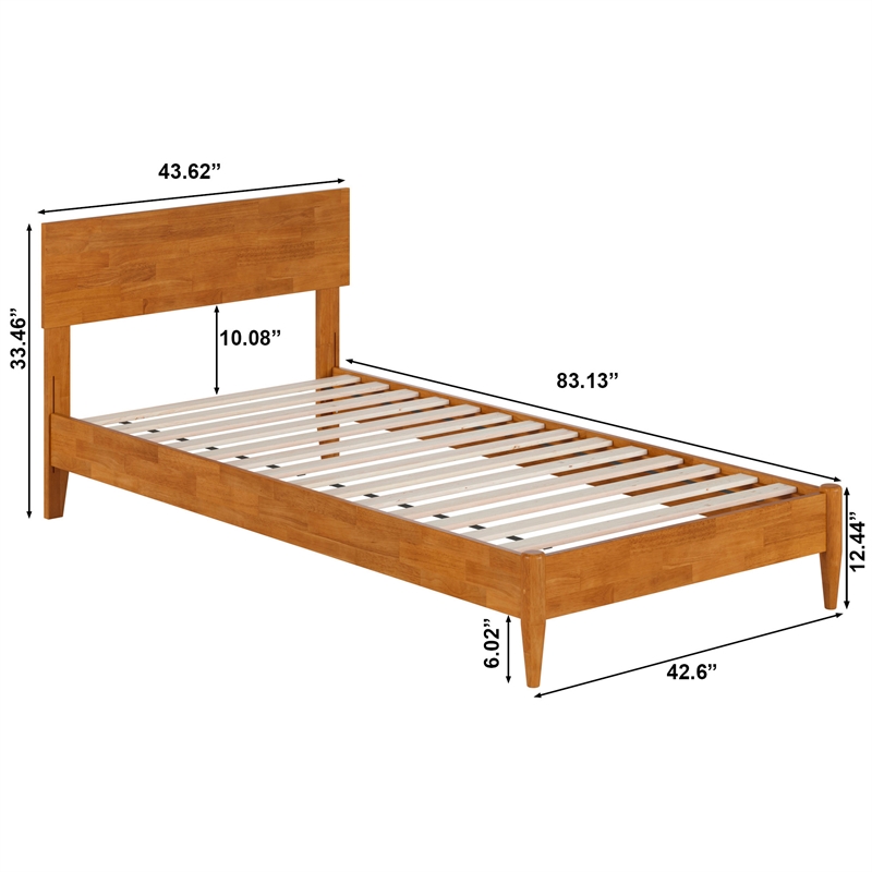 Aria Twin XL Solid Wood Modern Low Profile Platform Bed in Light Toffee