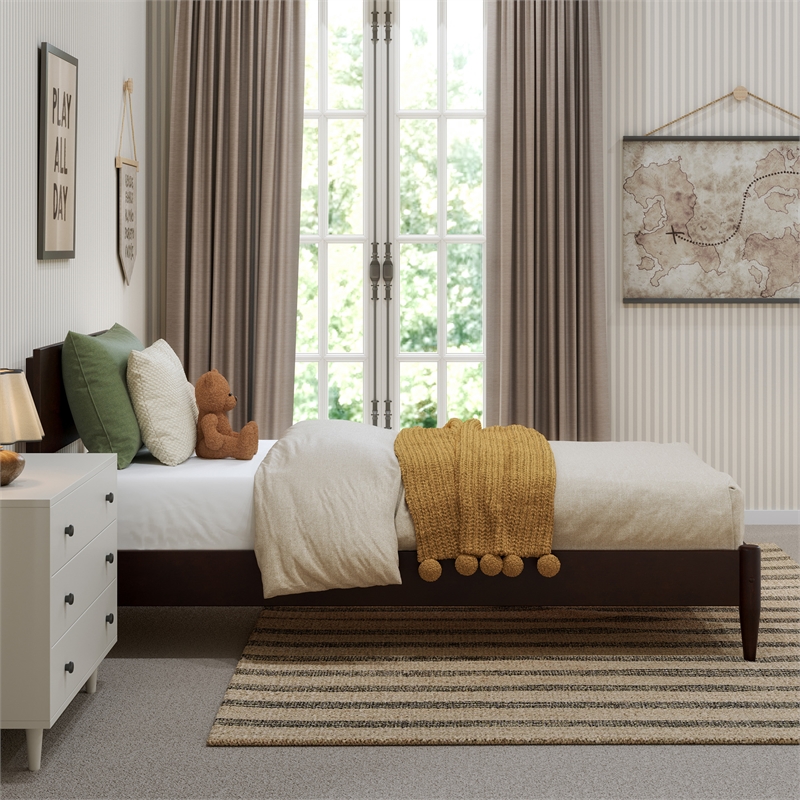 Aria Twin Solid Wood Modern Low Profile Platform Bed in Espresso