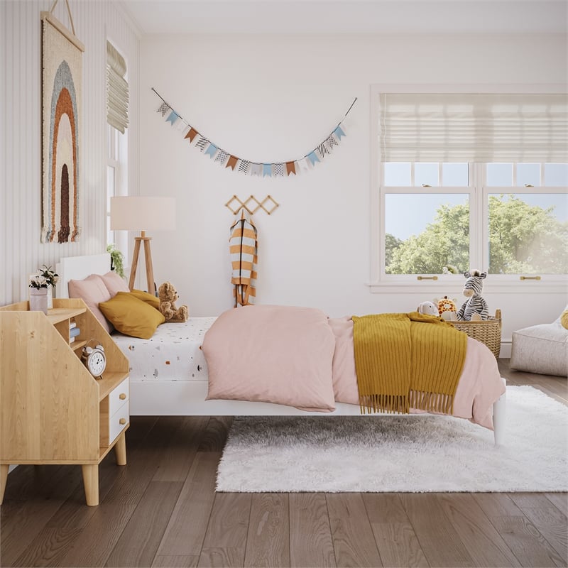 Aria Twin Solid Wood Modern Low Profile Platform Bed in White