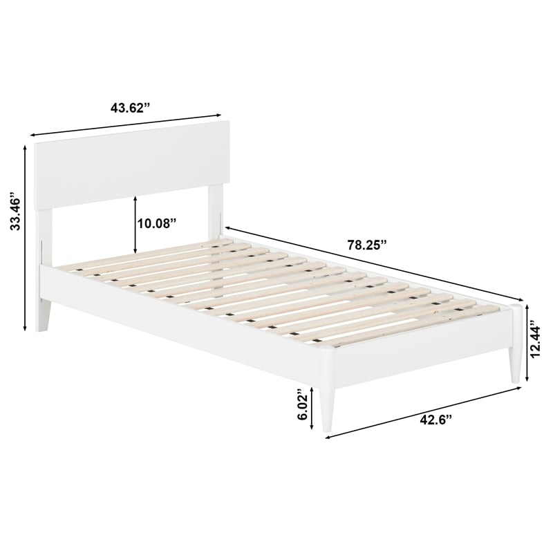Aria Twin Solid Wood Modern Low Profile Platform Bed in White