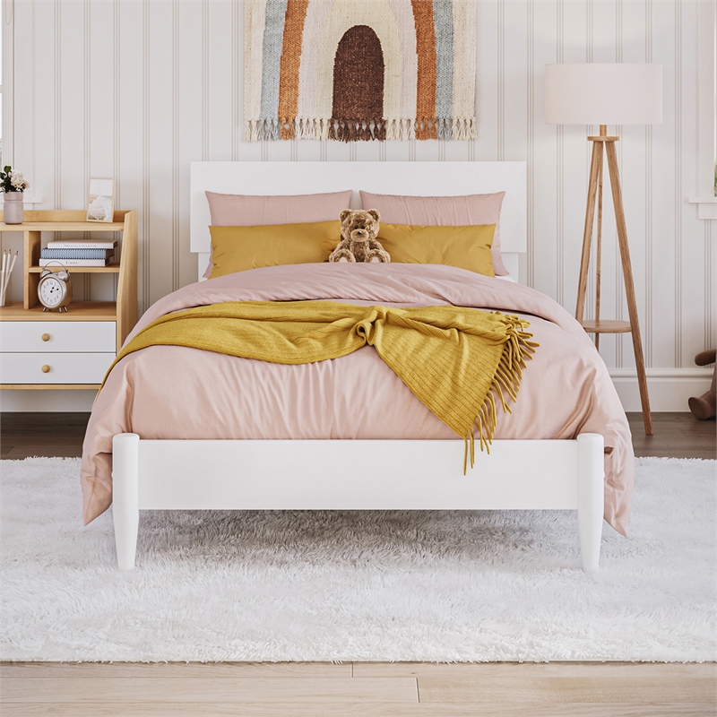 Aria Twin Solid Wood Modern Low Profile Platform Bed in White