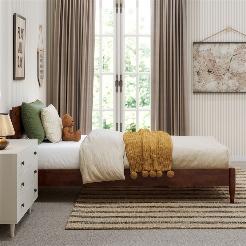 Aria Twin Solid Wood Modern Low Profile Platform Bed in Walnut