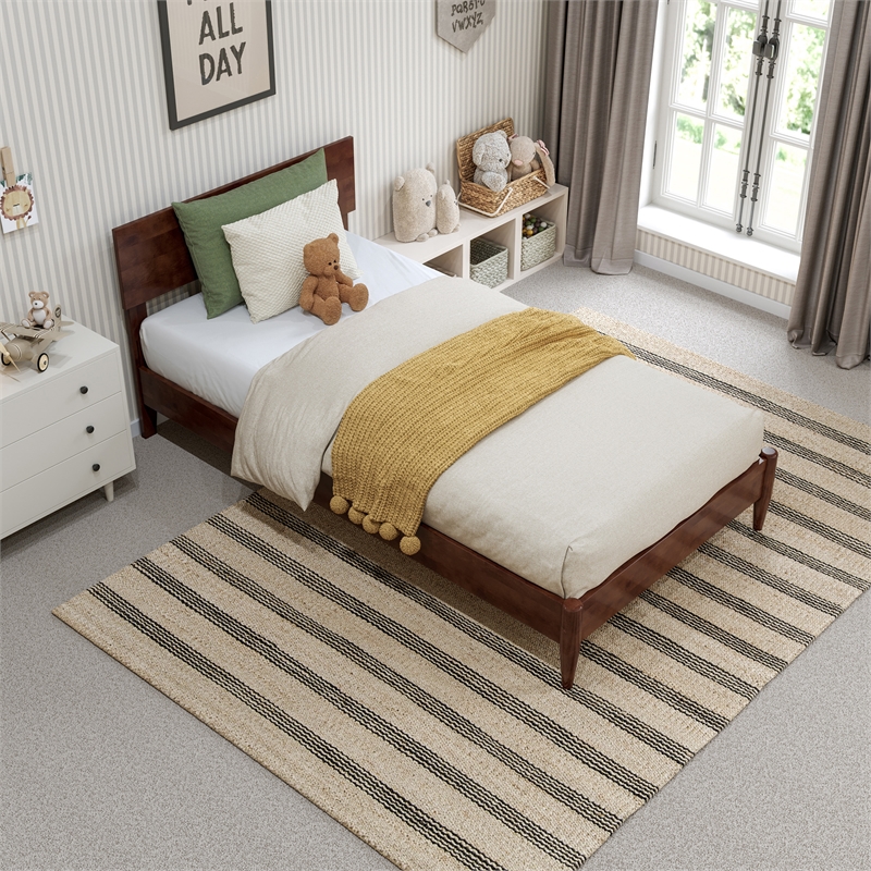 Aria Twin Solid Wood Modern Low Profile Platform Bed in Walnut