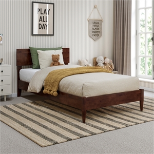 Aria Twin Solid Wood Modern Low Profile Platform Bed in Walnut